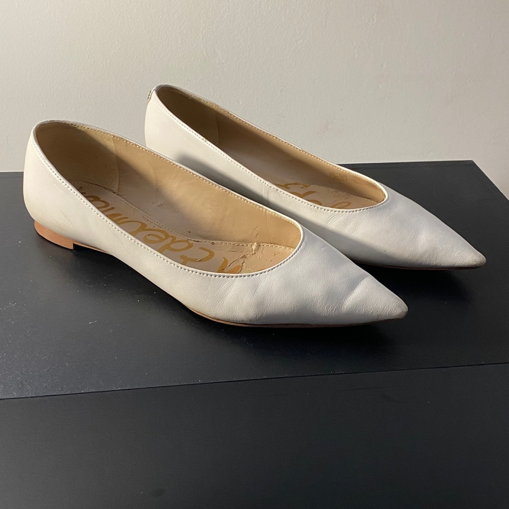 Sam Edelman Stacey Pointed Toe Flats White Leather Slip On 7 1/2